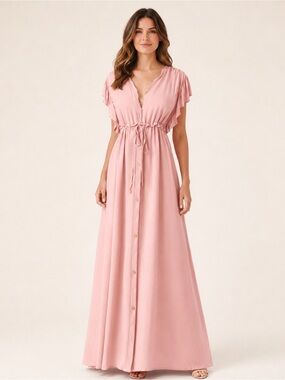 HALARA Blush Pink Maxi Dress with Button Front